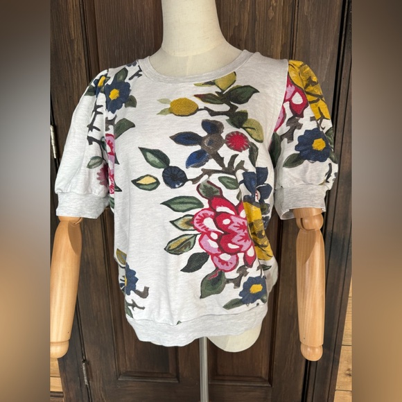 T.La by Anthropology - Multicolor Floral Short puffed Sleeve Top - size Large - Picture 4 of 10